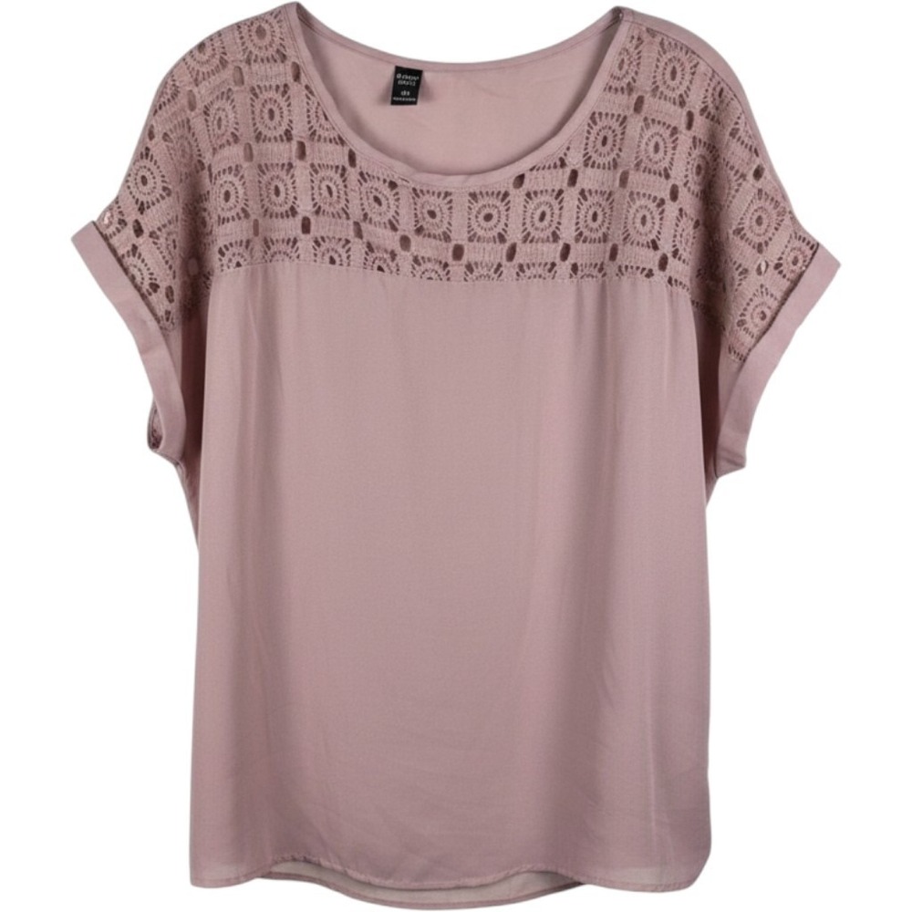 Emery Rose Blouse Women XXL Pink Crochet Lace Yoke Short Sleeve JIT8906672